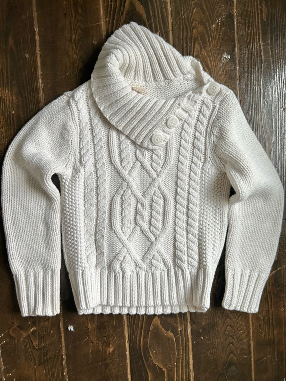 Old Navy Girls White Shimmery Cable Knit Button-Detail Turtleneck Sweater